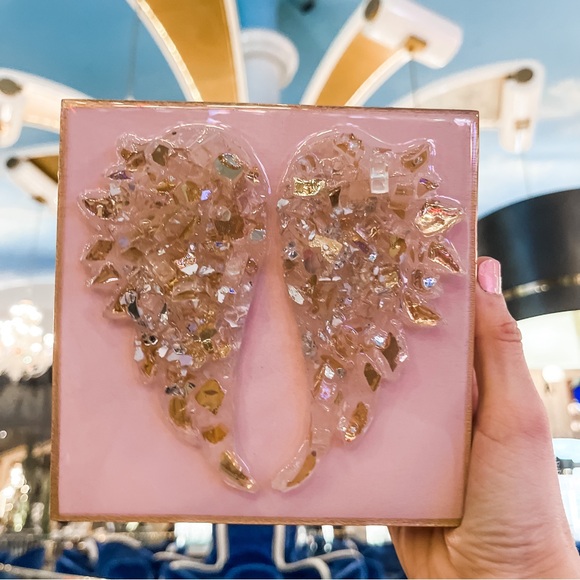 Darling pink angel wing glass art block - Picture 3 of 5